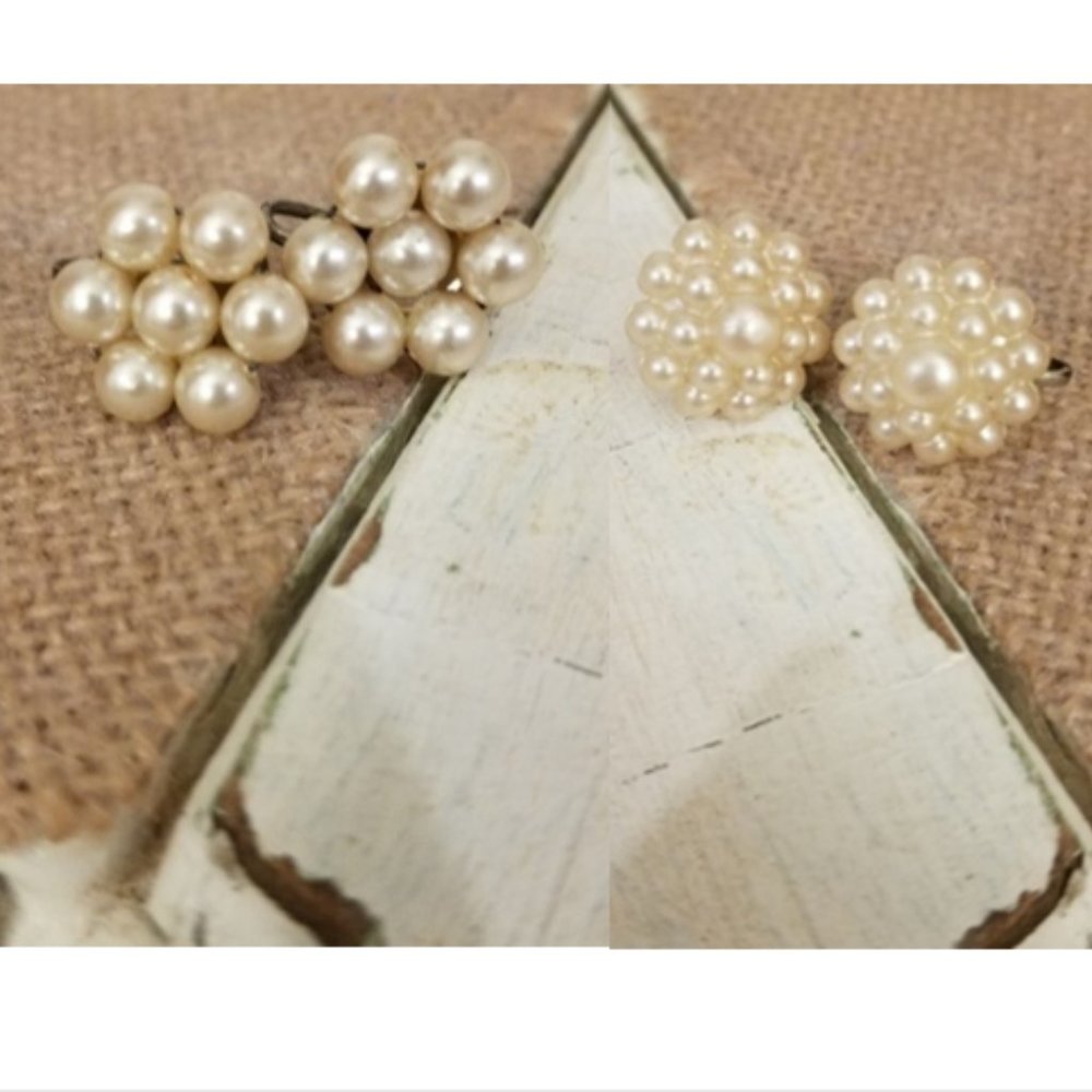 Vintage | 2 Pair Pearl Cluster Screw Back Earrings